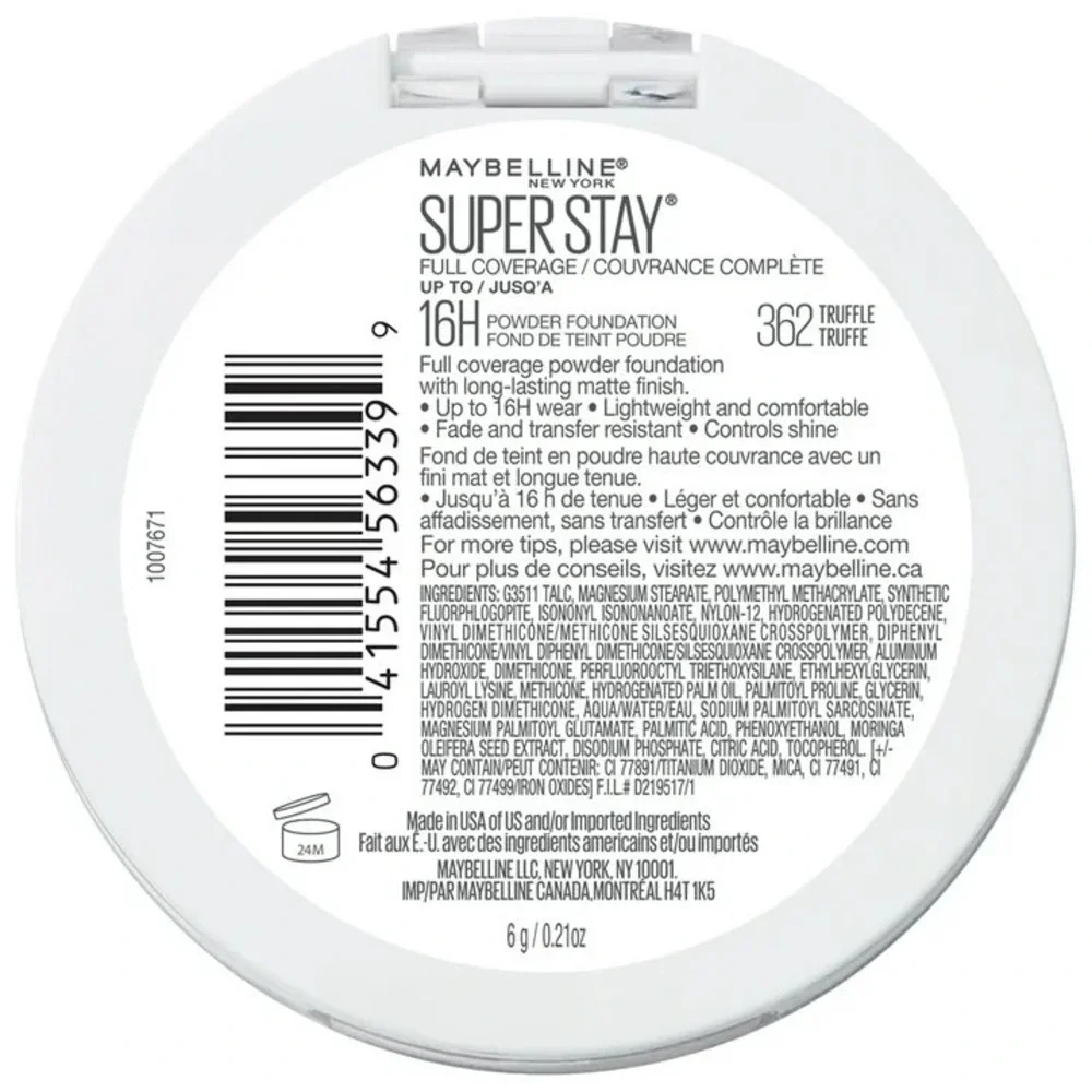 Maybelline Superstay Full Coverage Pressed Powder Foundation, 362 Truffle, 0.21